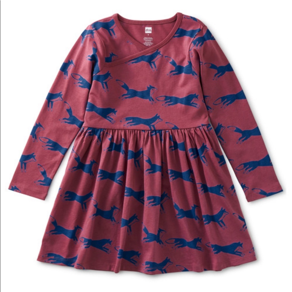 NWT Tea Collection Long Sleeve Wrap Neck Dress Jumping Fox